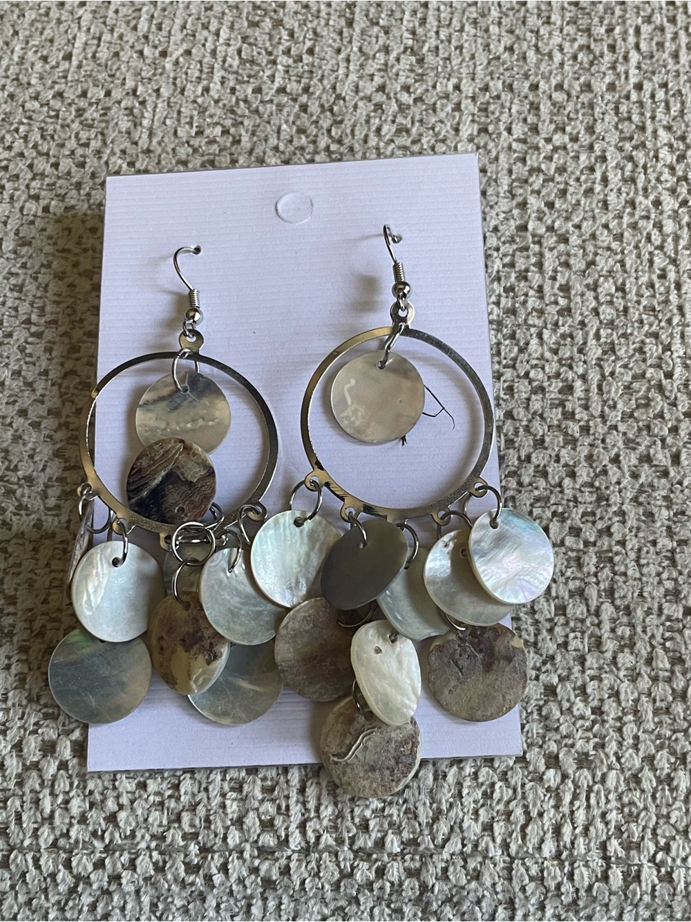Iridescent Pearl Disc Chandelier Earrings - Silver Tone bohemian
